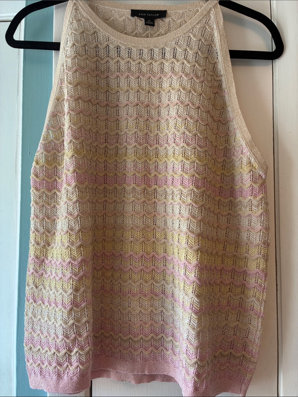 Ann Taylor Cream Tank Top with Pink and Yellow Stripe Knit